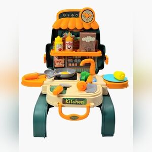 3-in-1 Kids Chef Kitchen Playset Backpack & Toddler Pretend Cooking Food Kit